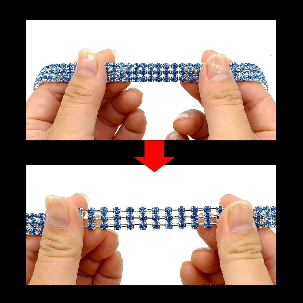 Dreireihiges Strass-Haustierhalsband – Elastisches Schmuckhalsband mit Knochenanhänger für Katzen, Hunde, Welpen & Kätzchen