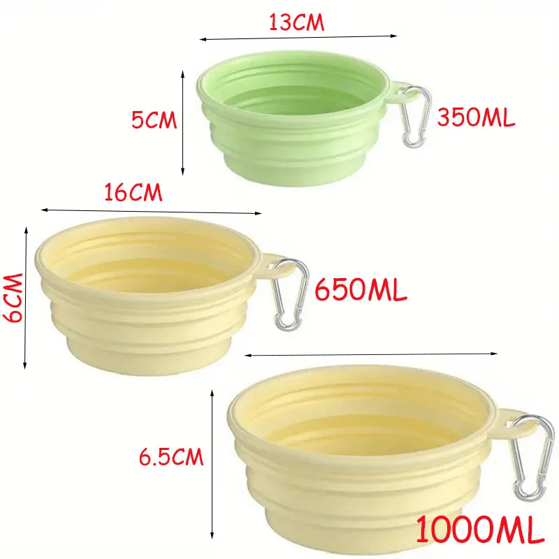 2-in-1 Klappbarer Silikonnapf für Haustiere – Tragbarer Futter- & Wasserspender mit Flasche, Behälter und Karabiner für Hunde und Katzen