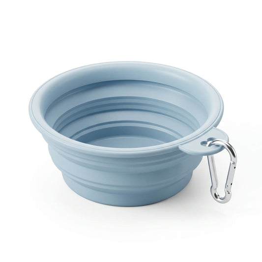 2-in-1 Klappbarer Silikonnapf für Haustiere – Tragbarer Futter- & Wasserspender mit Flasche, Behälter und Karabiner für Hunde und Katzen