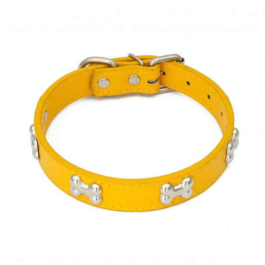 Lederhalsband mit Knochenmotiv – Robustes Verstellbares Haustierhalsband für Kleine & Große Hunde, Welpen, Chihuahuas, Möpse und Katzen