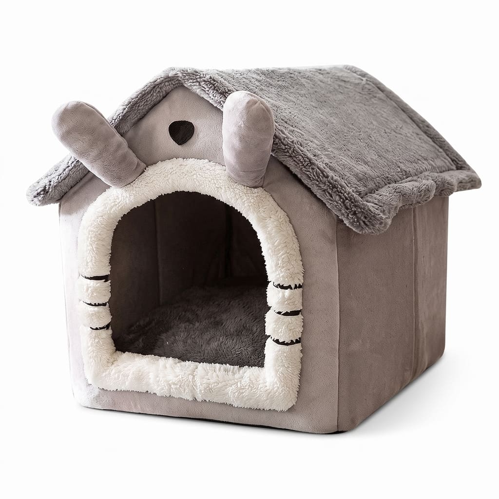 Ganzjähriges Hundehaus Haustierbett mit Abnehmbarem Waschbarem Kissen – Gemütliches Warmes Winternest für Kleine Hunde, Teddy-Hunde & Katzen