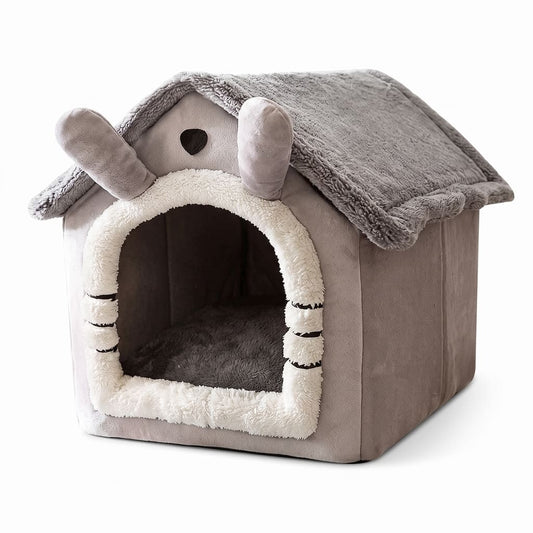 Ganzjähriges Hundehaus Haustierbett mit Abnehmbarem Waschbarem Kissen – Gemütliches Warmes Winternest für Kleine Hunde, Teddy-Hunde & Katzen
