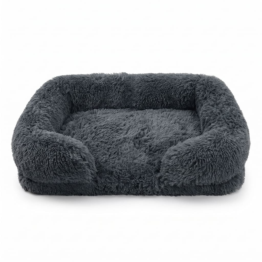 Plüsch Winter Hundebett mit Abnehmbarem Verdicktem Kissen – Weiches Quadratisches Haustiersofa & Kennel-Schlafbett für Kleine Mittlere Große Hunde
