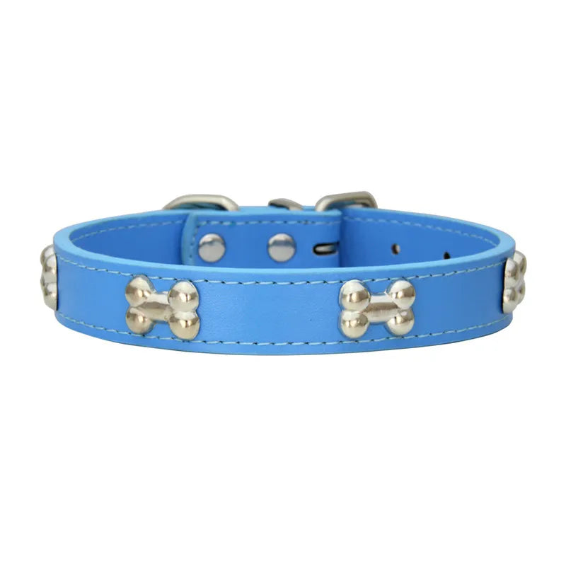 Lederhalsband mit Knochenmotiv – Robustes Verstellbares Haustierhalsband für Kleine & Große Hunde, Welpen, Chihuahuas, Möpse und Katzen