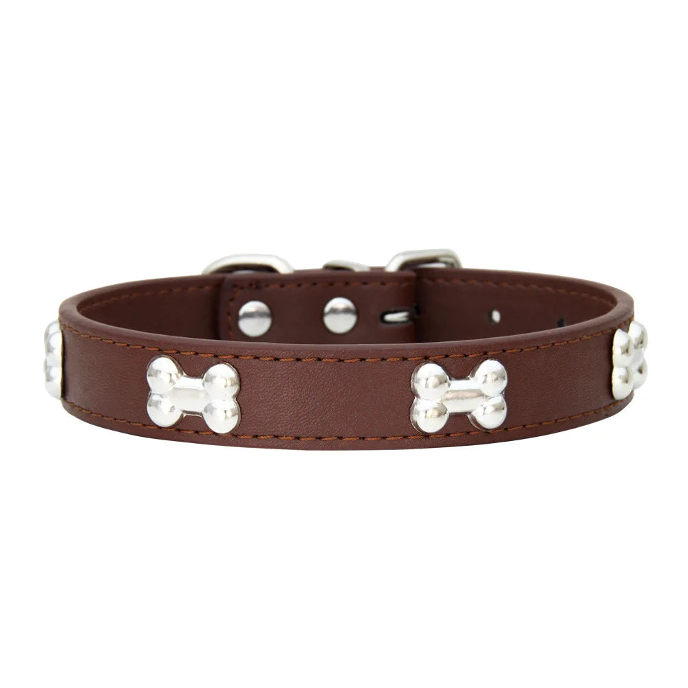 Lederhalsband mit Knochenmotiv – Robustes Verstellbares Haustierhalsband für Kleine & Große Hunde, Welpen, Chihuahuas, Möpse und Katzen