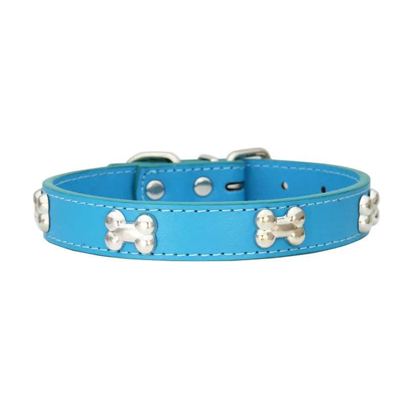 Lederhalsband mit Knochenmotiv – Robustes Verstellbares Haustierhalsband für Kleine & Große Hunde, Welpen, Chihuahuas, Möpse und Katzen