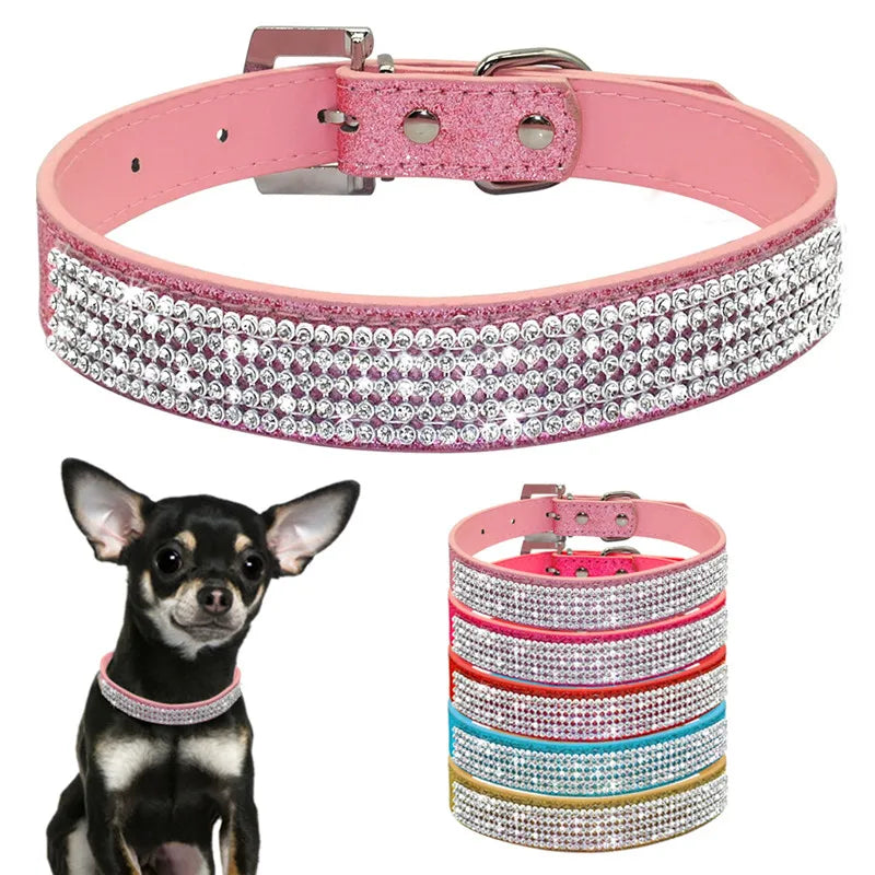 Glitzerndes PU-Leder-Hundehalsband mit Strasssteinen – Funkelndes Kristall-Halsband für Welpen & Hunde