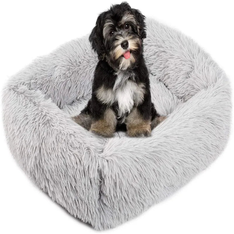 Luxuriöses Plüsch-Hundebett – Waschbares Quadratisches Kuschelbett für Kleine bis Große Hunde