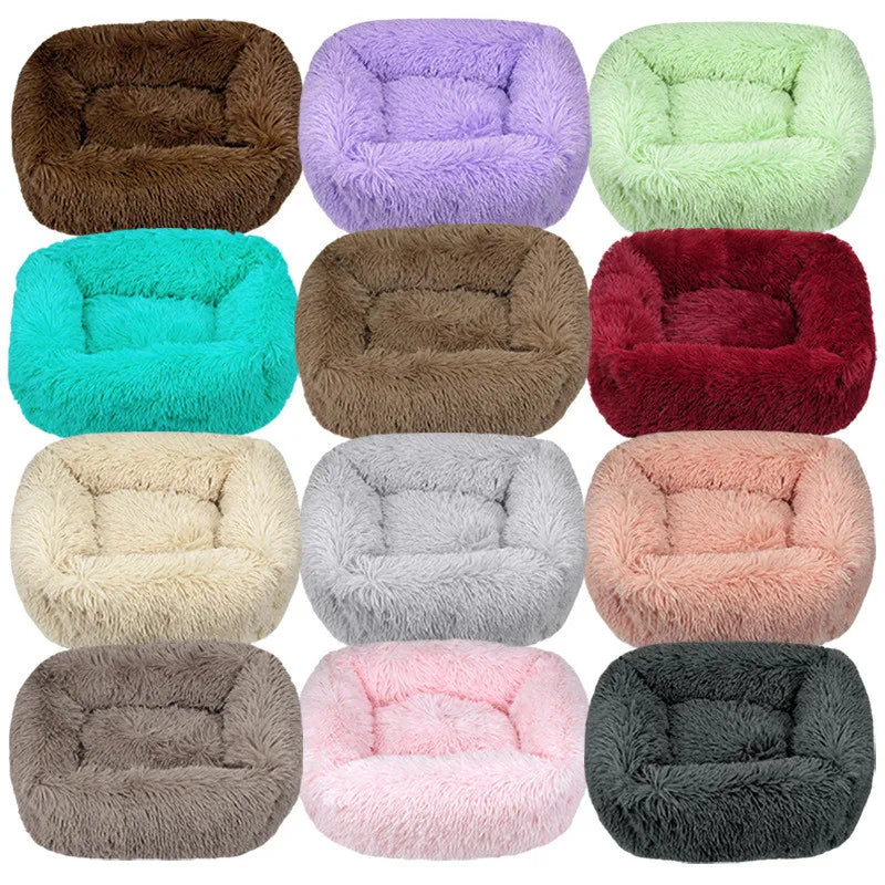 Luxuriöses Plüsch-Hundebett – Waschbares Quadratisches Kuschelbett für Kleine bis Große Hunde
