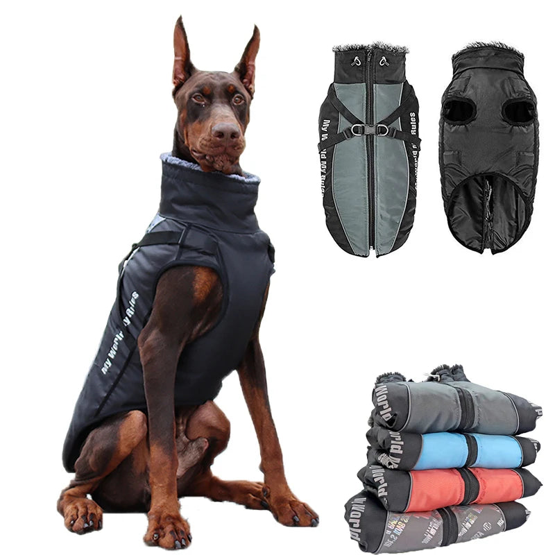 Wasserdichter Mantel für Große Hunde – Warme Herbst- & Winterjacke mit Fellkragen