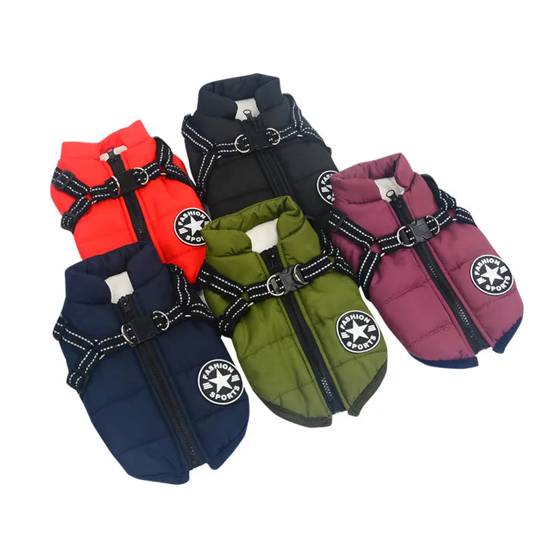 Wasserdichte Warme Hundejacke mit Geschirr – Winterweste für Kleine & Große Hunde