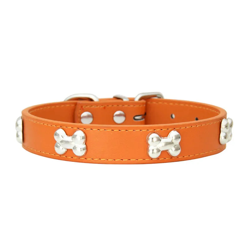 Lederhalsband mit Knochenmotiv – Robustes Verstellbares Haustierhalsband für Kleine & Große Hunde, Welpen, Chihuahuas, Möpse und Katzen