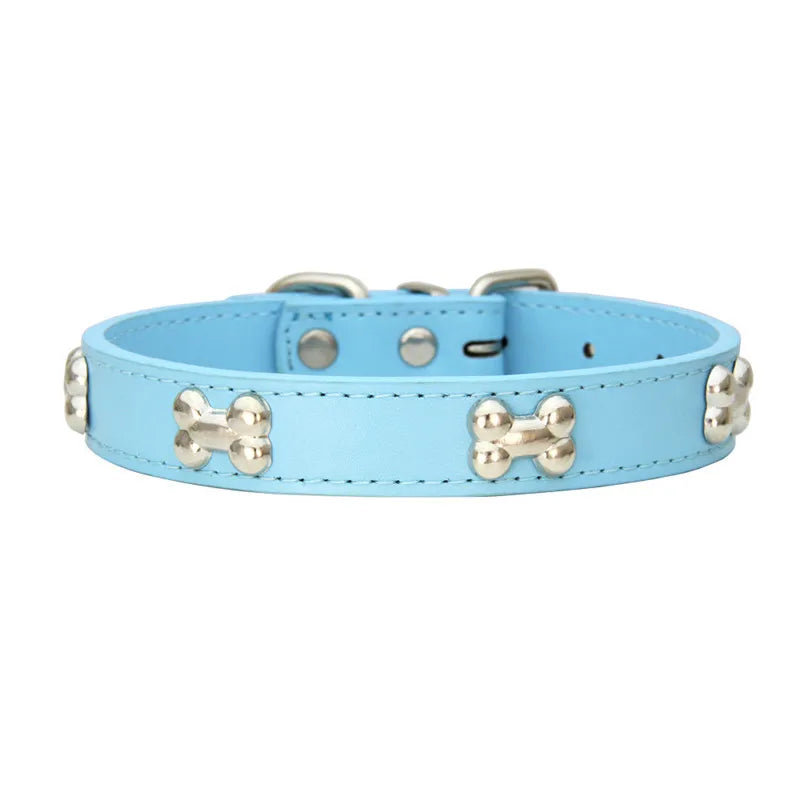 Lederhalsband mit Knochenmotiv – Robustes Verstellbares Haustierhalsband für Kleine & Große Hunde, Welpen, Chihuahuas, Möpse und Katzen