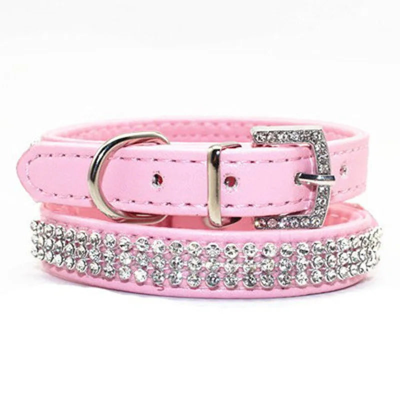 Glitzerndes PU-Leder-Hundehalsband mit Strasssteinen – Funkelndes Kristall-Halsband für Welpen & Hunde