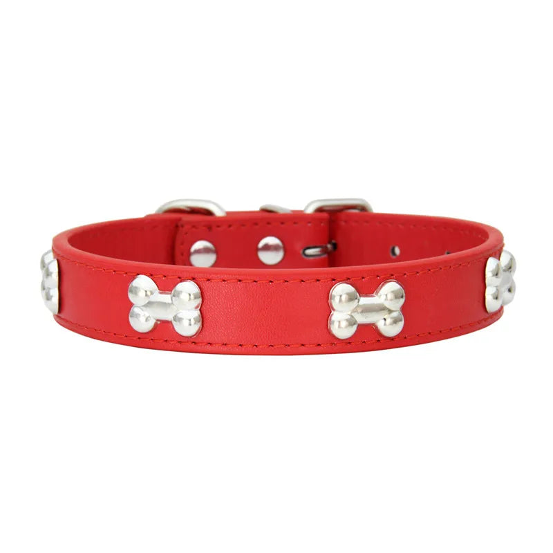 Lederhalsband mit Knochenmotiv – Robustes Verstellbares Haustierhalsband für Kleine & Große Hunde, Welpen, Chihuahuas, Möpse und Katzen