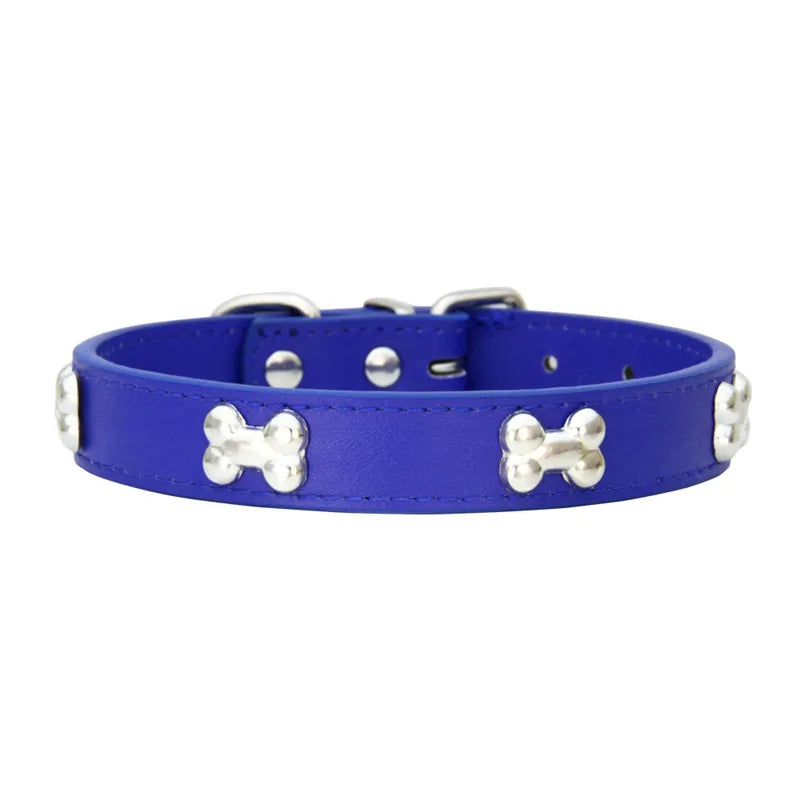 Lederhalsband mit Knochenmotiv – Robustes Verstellbares Haustierhalsband für Kleine & Große Hunde, Welpen, Chihuahuas, Möpse und Katzen