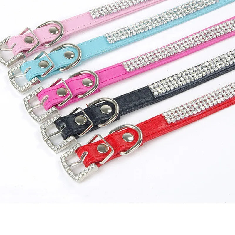 Glitzerndes PU-Leder-Hundehalsband mit Strasssteinen – Funkelndes Kristall-Halsband für Welpen & Hunde