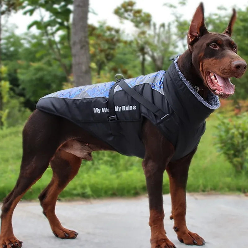 Wasserdichter Mantel für Große Hunde – Warme Herbst- & Winterjacke mit Fellkragen