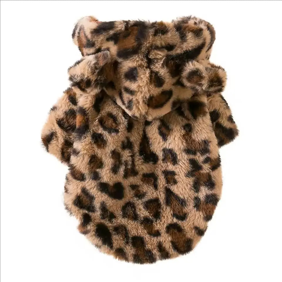 Leoparden-Fleece-Hoodie für Hunde – Warmer Wintermantel für Französische Bulldoggen & Kleine Hunde