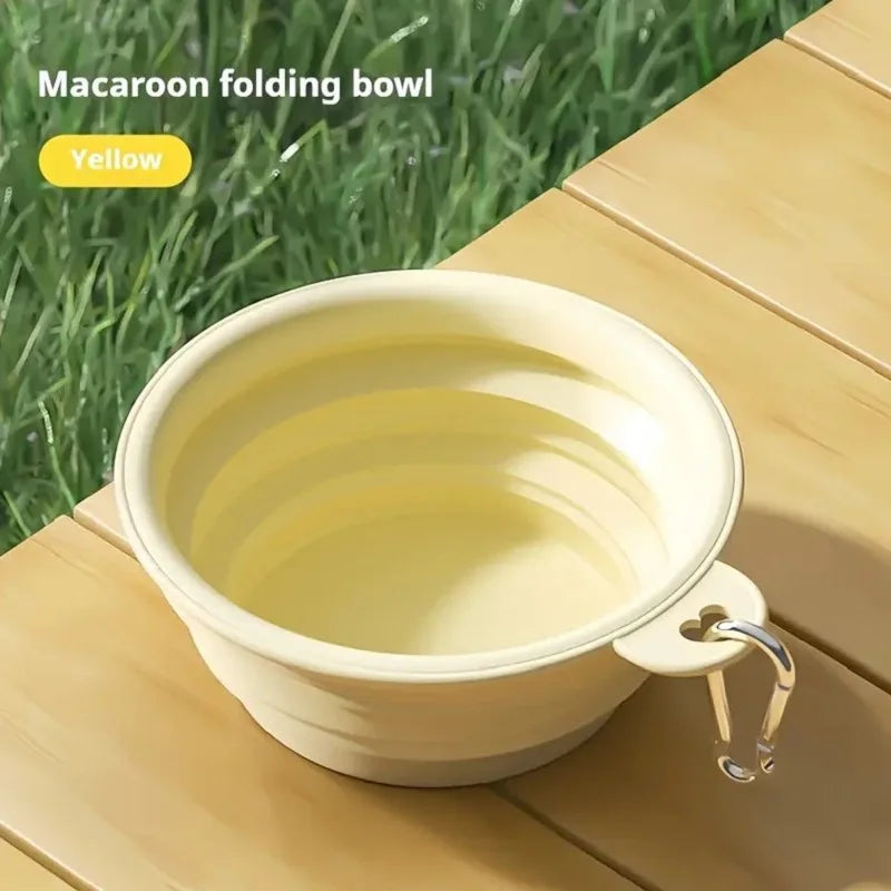 2-in-1 Klappbarer Silikonnapf für Haustiere – Tragbarer Futter- & Wasserspender mit Flasche, Behälter und Karabiner für Hunde und Katzen
