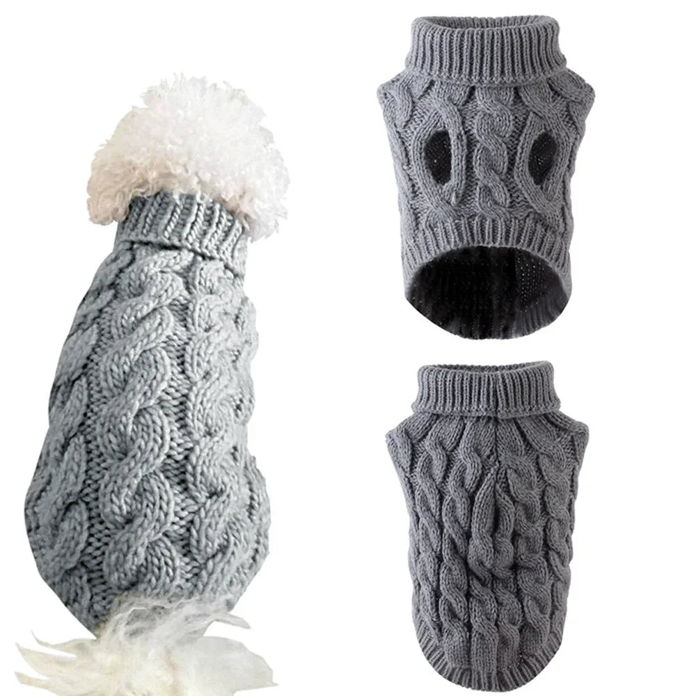 Zopfmuster-Hundepullover – Warmer Einfarbiger Strickpullover für Kleine Hunde & Welpen