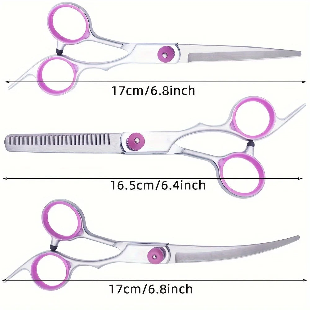 5-teiliges Professionelles Hunde-Scheren-Set – Edelstahl-Pflegescheren, Gebogene Schere & Effilierschere mit Kamm und Aufbewahrungstasche