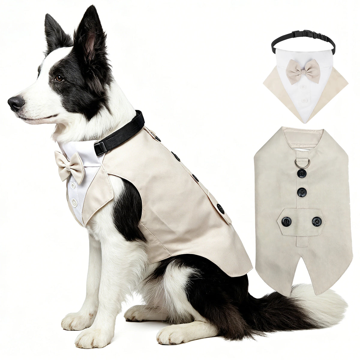 Formeller Hunde-Smoking mit Bandana – Eleganter Fliegen-Anzug für Hochzeit & Party