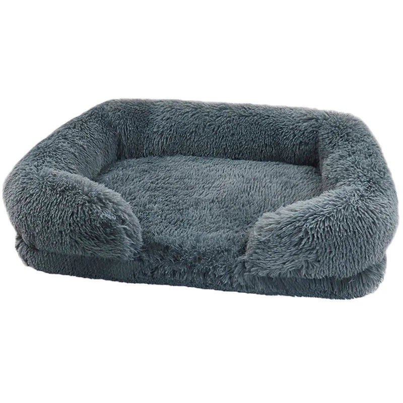 Plüsch Winter Hundebett mit Abnehmbarem Verdicktem Kissen – Weiches Quadratisches Haustiersofa & Kennel-Schlafbett für Kleine Mittlere Große Hunde