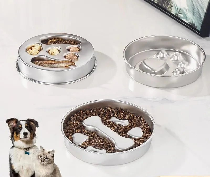 Langsam-Fressnapf aus Edelstahl – Rutschfester Kippsicherer Futternapf mit Verstärkter Ausführung und Großem Fassungsvermögen für Hunde & Katzen