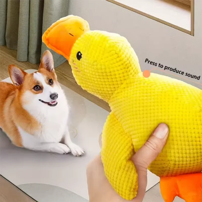 Gelbes Enten-Plüschspielzeug zum Kuscheln für Hunde – Weicher Interaktiver Schlafbegleiter & Kuschelpuppe für Welpen und Hunde