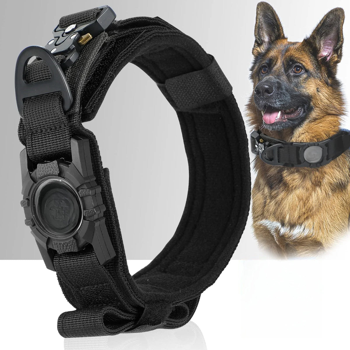 Taktisches Hundehalsband mit AirTag-Halterung – Verstellbares Halsband mit Haltegriff & Metallschnalle für Mittelgroße und Große Hunde