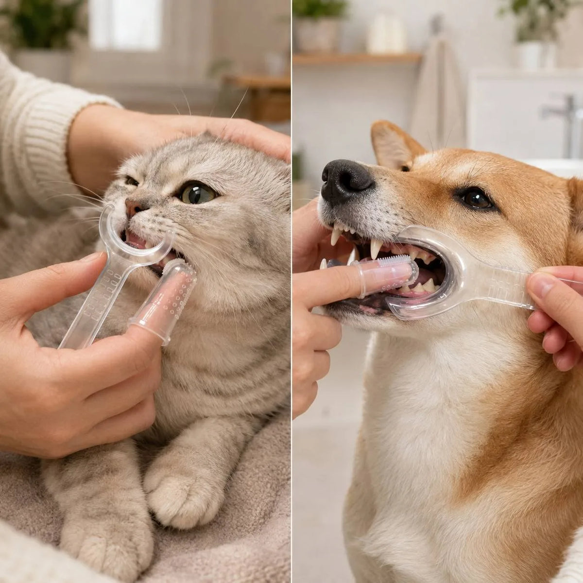 Maulpflege-Set für Haustiere – Handgeführte Maulöffnungshilfe & Fingerzahnbürste zur Zahnpflege für Hunde und Katzen