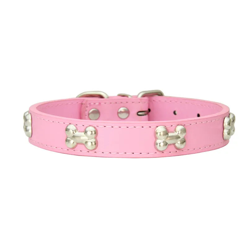 Lederhalsband mit Knochenmotiv – Robustes Verstellbares Haustierhalsband für Kleine & Große Hunde, Welpen, Chihuahuas, Möpse und Katzen