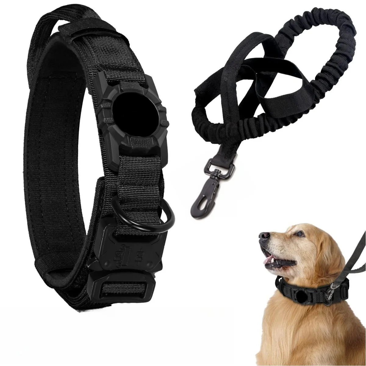 Taktisches Hundehalsband mit AirTag-Halterung – Verstellbares Halsband mit Haltegriff & Metallschnalle für Mittelgroße und Große Hunde