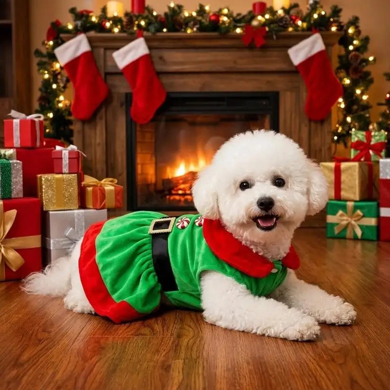 Weihnachtskleid für Hunde mit Knöpfen – Festliches Haustier-Kostüm für Weihnachten