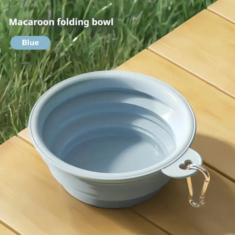 2-in-1 Klappbarer Silikonnapf für Haustiere – Tragbarer Futter- & Wasserspender mit Flasche, Behälter und Karabiner für Hunde und Katzen