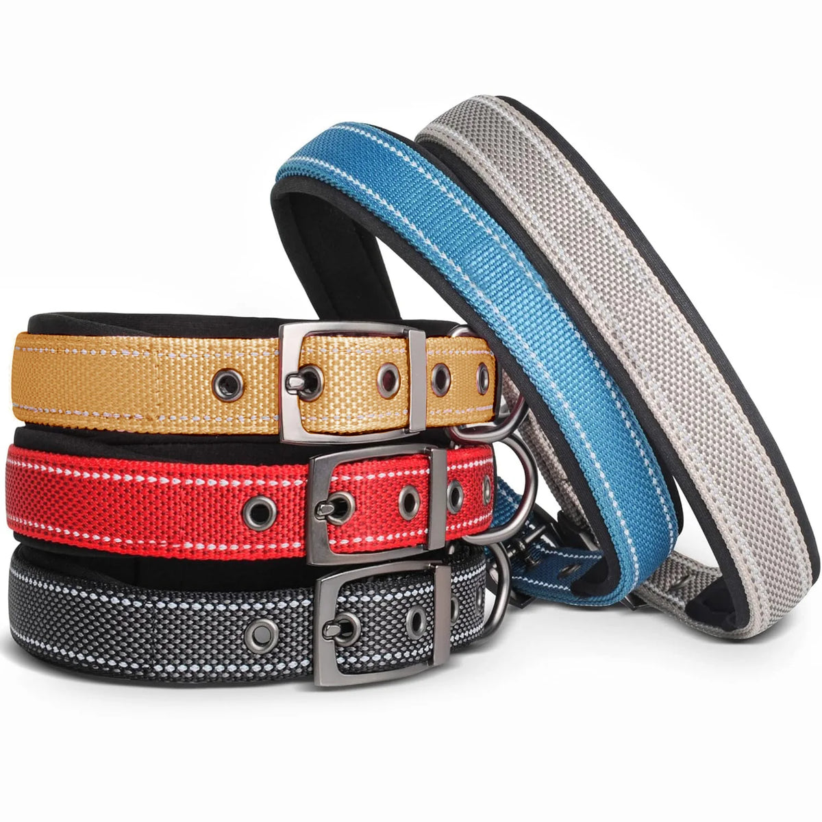 Reflektierendes Gestreiftes Nylon-Haustierhalsband – Ausbruchsicheres Weich Gepolstertes Halsband mit Schnellverschluss für Katzen sowie Kleine, Mittelgroße & Große Hunde