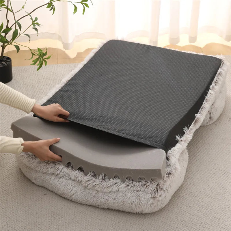 Plüsch Winter Hundebett mit Abnehmbarem Verdicktem Kissen – Weiches Quadratisches Haustiersofa & Kennel-Schlafbett für Kleine Mittlere Große Hunde