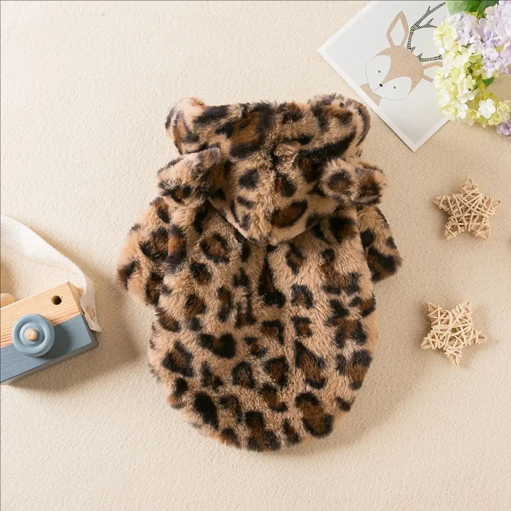 Leoparden-Fleece-Hoodie für Hunde – Warmer Wintermantel für Französische Bulldoggen & Kleine Hunde