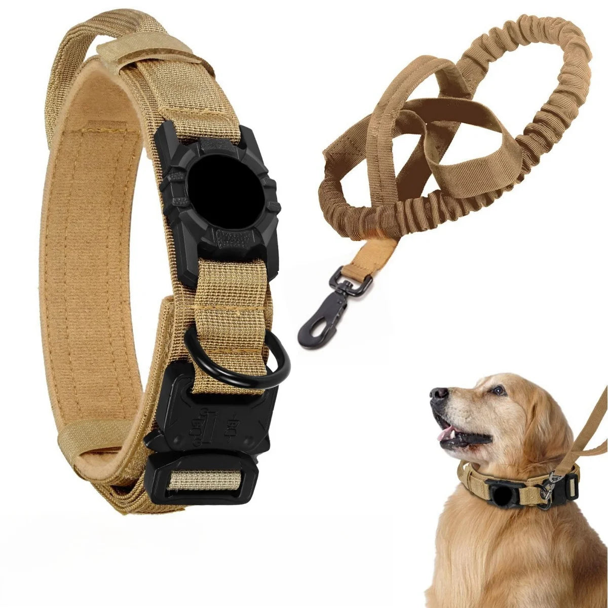Taktisches Hundehalsband mit AirTag-Halterung – Verstellbares Halsband mit Haltegriff & Metallschnalle für Mittelgroße und Große Hunde