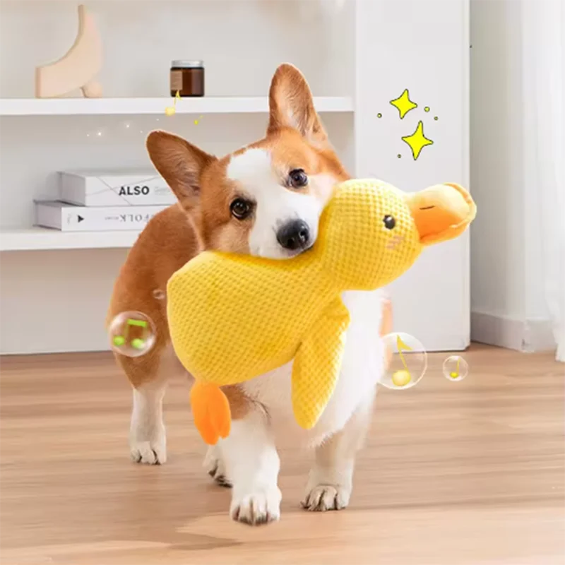 Gelbes Enten-Plüschspielzeug zum Kuscheln für Hunde – Weicher Interaktiver Schlafbegleiter & Kuschelpuppe für Welpen und Hunde