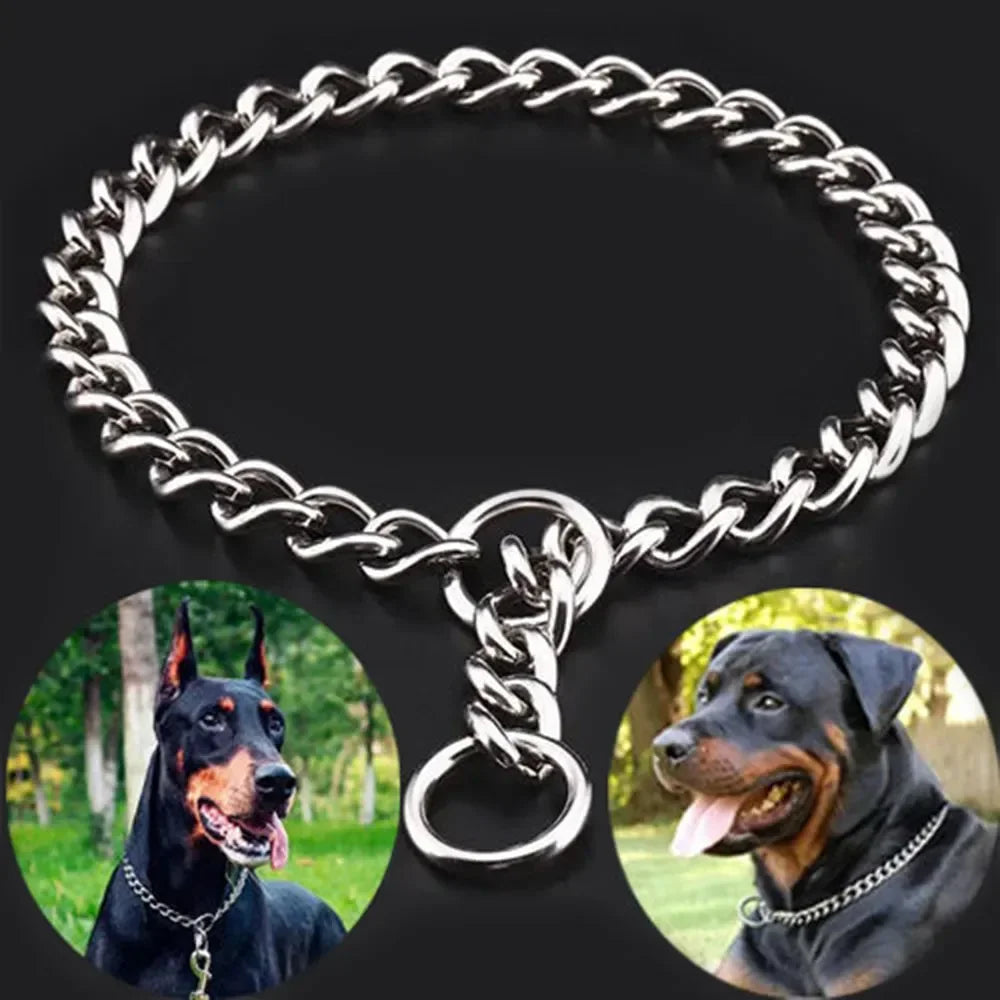 P-Schlangenkette-Hundehalsband aus Edelstahl – Verstellbares Zug-Trainingshalsband für Bulldoggen, Mittelgroße & Große Hunde
