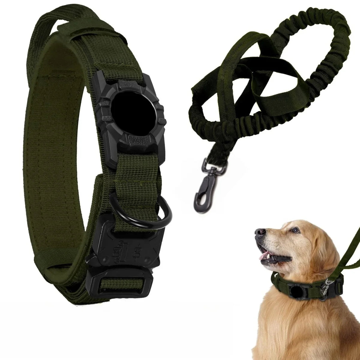 Taktisches Hundehalsband mit AirTag-Halterung – Verstellbares Halsband mit Haltegriff & Metallschnalle für Mittelgroße und Große Hunde