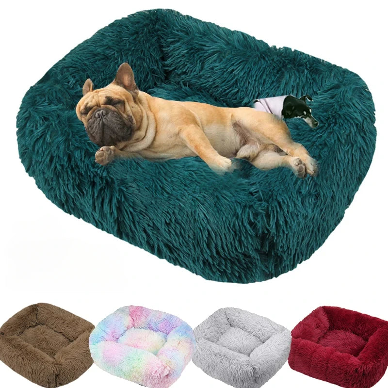 Luxuriöses Plüsch-Hundebett – Waschbares Quadratisches Kuschelbett für Kleine bis Große Hunde