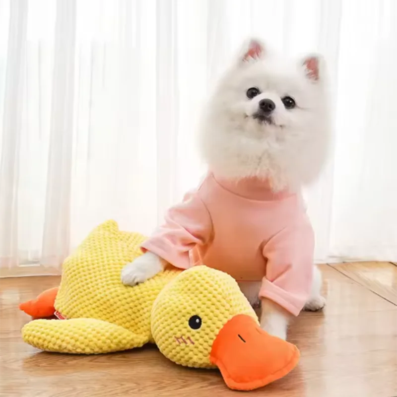 Gelbes Enten-Plüschspielzeug zum Kuscheln für Hunde – Weicher Interaktiver Schlafbegleiter & Kuschelpuppe für Welpen und Hunde