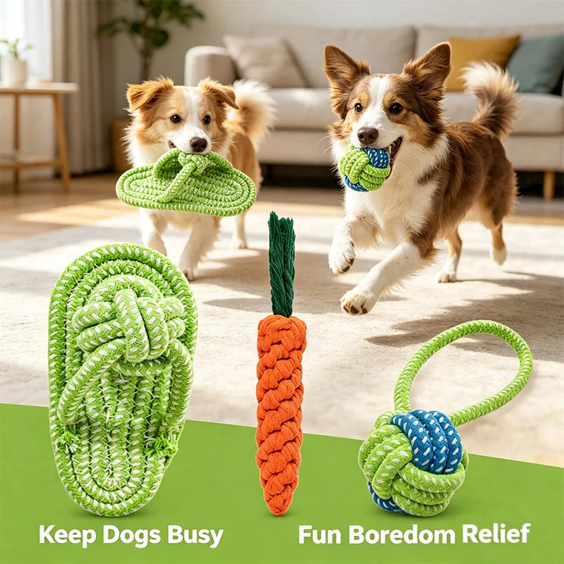 Geknotetes Hausschuh-Kauspielzeug-Set für Hunde – Zahnungsresistente Spielzeuge für Kleine Mittlere Große Hunde, Welpen, Teddy, Golden Retriever & Bichon Frisé