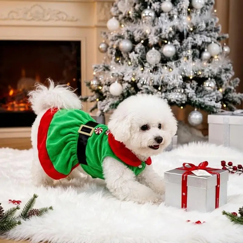 Weihnachtskleid für Hunde mit Knöpfen – Festliches Haustier-Kostüm für Weihnachten