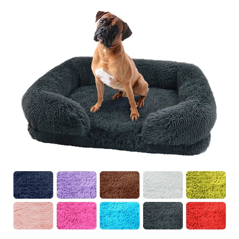 Plüsch Winter Hundebett mit Abnehmbarem Verdicktem Kissen – Weiches Quadratisches Haustiersofa & Kennel-Schlafbett für Kleine Mittlere Große Hunde