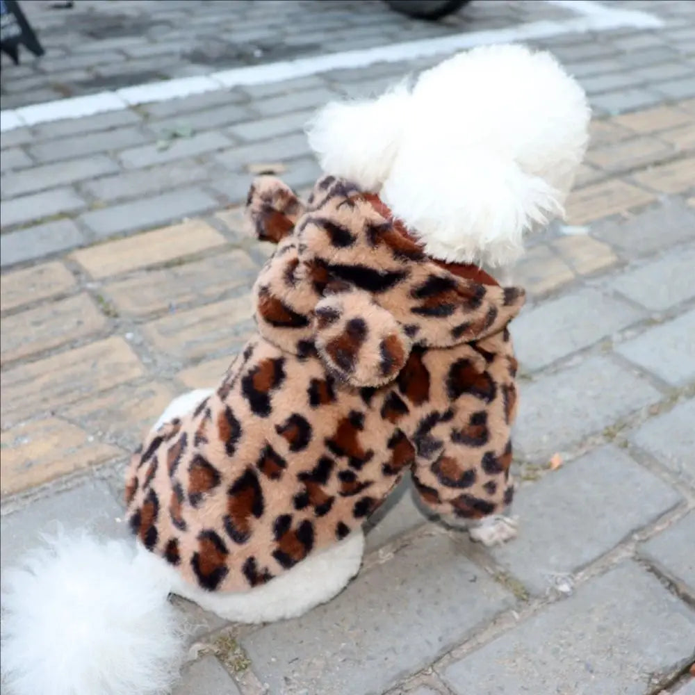Leoparden-Fleece-Hoodie für Hunde – Warmer Wintermantel für Französische Bulldoggen & Kleine Hunde