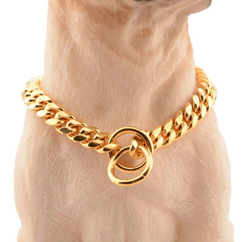 Luxuriöses Goldenes Metall-Hundehalsband – Auffälliges Kettenhalsband für Pitbulls, Bulldoggen, Teddybär-Hunde & Französische Bulldoggen